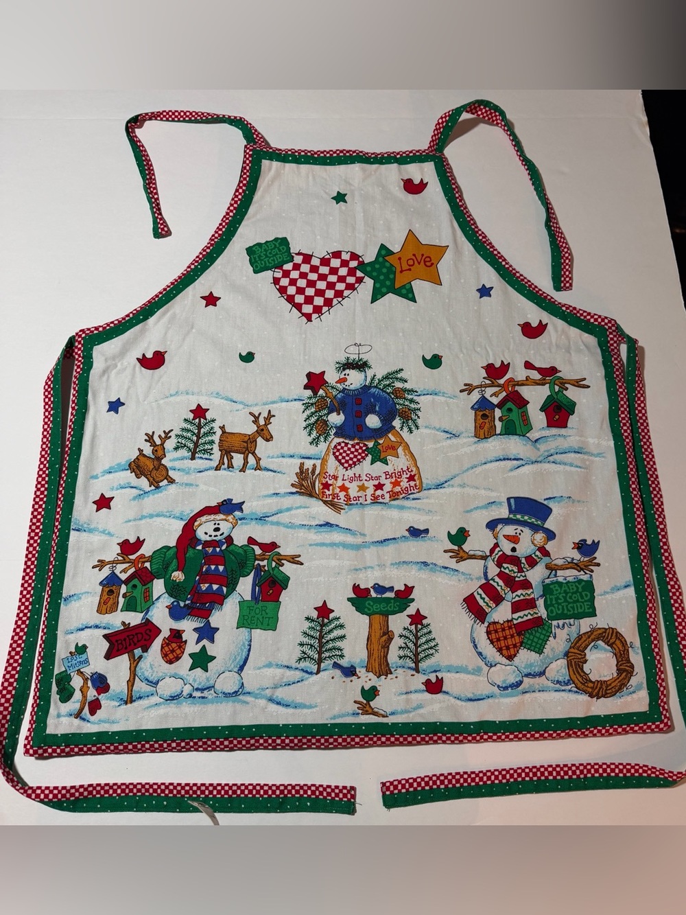 Festive Green and Red Snowman Holiday Kitchen Apron